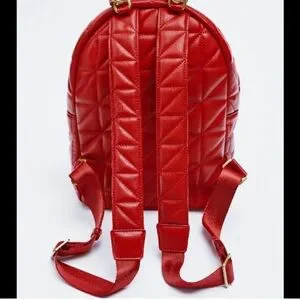 Zara quilted puffy gold chain backpack red new without tags ZARA NEW WOMAN QUILTED SHOULDER BAG WITH CHAIN RED 6044/810  main image 3